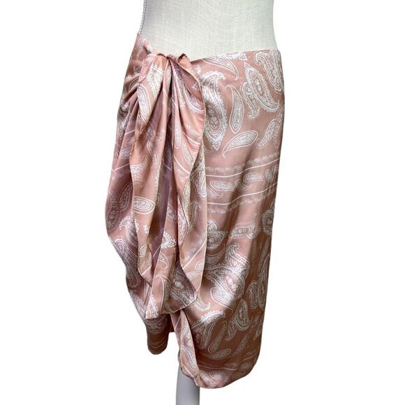 Lamarque Paisley Draped Wrap Skirt Pink Medium - Picture 1 of 10